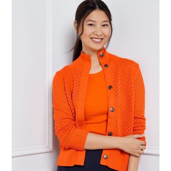 Talbots Petite Coolmaxa Snap Button Open Knit Orange Cardigan Size 3xL petite - Picture 1 of 6